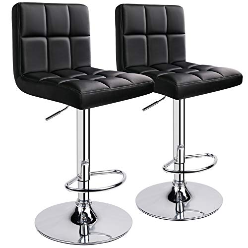 Leopard Bar Stools, Modern PU Leather Adjustable Swivel Bar Stool with Back, Set of 2 (Black)