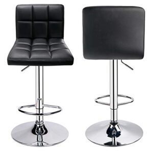 Leopard Bar Stools, Modern PU Leather Adjustable Swivel Bar Stool with Back, Set of 2 (Black)