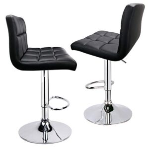 Leopard Bar Stools, Modern PU Leather Adjustable Swivel Bar Stool with Back, Set of 2 (Black)