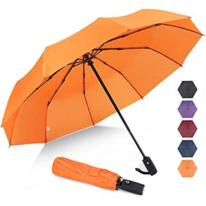zomake travel umbrella compact - 10 ribs portable collapsible umbrellas for rain windproof - paraguas automatic small folding umbrella lightweight packable umbrella for women men(orange)