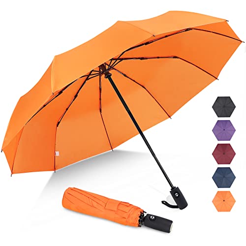 ZOMAKE Travel Umbrella Compact - 10 Ribs Portable Collapsible Umbrellas for Rain Windproof - Paraguas Automatic Small Folding Umbrella Lightweight Packable Umbrella for Women Men(Orange)