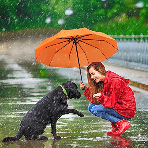 ZOMAKE Travel Umbrella Compact - 10 Ribs Portable Collapsible Umbrellas for Rain Windproof - Paraguas Automatic Small Folding Umbrella Lightweight Packable Umbrella for Women Men(Orange)