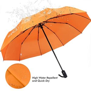 ZOMAKE Travel Umbrella Compact - 10 Ribs Portable Collapsible Umbrellas for Rain Windproof - Paraguas Automatic Small Folding Umbrella Lightweight Packable Umbrella for Women Men(Orange)