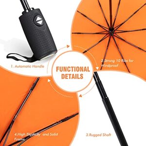 ZOMAKE Travel Umbrella Compact - 10 Ribs Portable Collapsible Umbrellas for Rain Windproof - Paraguas Automatic Small Folding Umbrella Lightweight Packable Umbrella for Women Men(Orange)