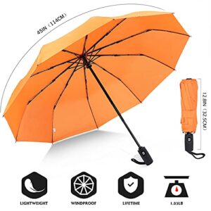 ZOMAKE Travel Umbrella Compact - 10 Ribs Portable Collapsible Umbrellas for Rain Windproof - Paraguas Automatic Small Folding Umbrella Lightweight Packable Umbrella for Women Men(Orange)