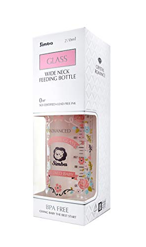 Simba Crystal Romance Wide Neck Borosilicate Glass Feeding Bottle - 9 oz (Pink, Packs of 3)