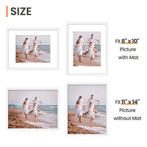 upsimples 11x14 Picture Frame Set of 5, Display Pictures 8x10 with Mat or 11x14 Without Mat,Wall Gallery Photo Frames, White