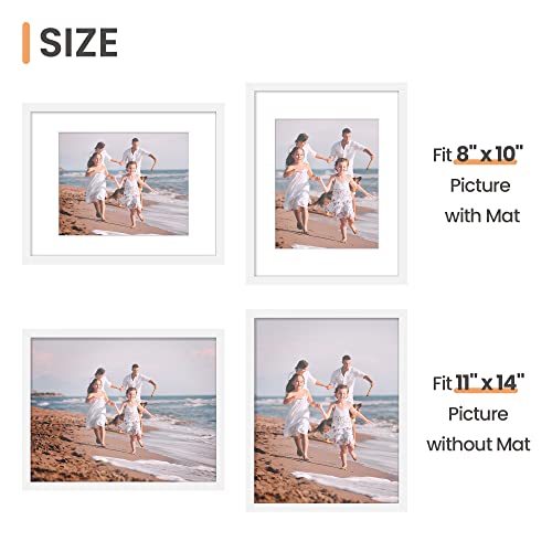 upsimples 11x14 Picture Frame Set of 5, Display Pictures 8x10 with Mat or 11x14 Without Mat,Wall Gallery Photo Frames, White