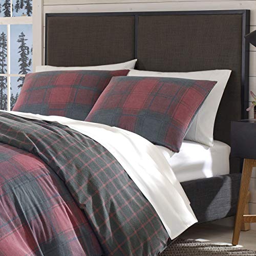 Eddie Bauer - Queen Duvet Cover Set, Cotton Reversible Bedding with Matching Shams, Plaid Home Decor with Button Closure (Cattle River Red, Queen)