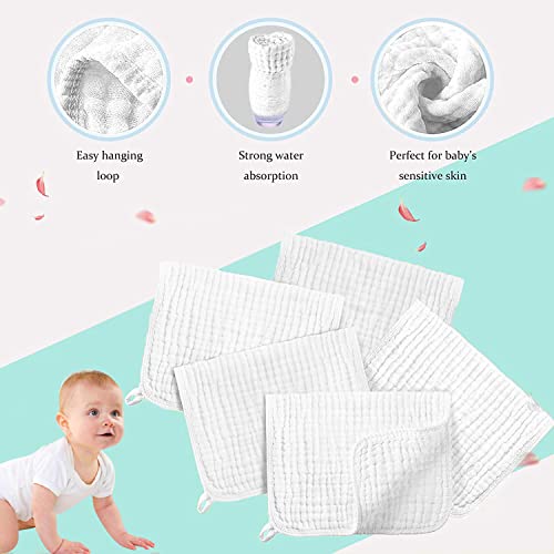 BELIZ Muslin Burp Cloths for Baby - 100% Organic Cotton Baby Washcloths - Cloth Diapers - 6 Layers Large 20" X 10" Extra Absorbent Soft Unisex - Boy and Girl (White 5 Pack)