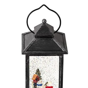 Alpine Corporation QVA126SL Lantern Snowman Snow Globe Holiday Décor, Black