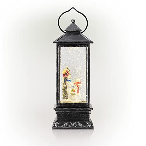 Alpine Corporation QVA126SL Lantern Snowman Snow Globe Holiday Décor, Black