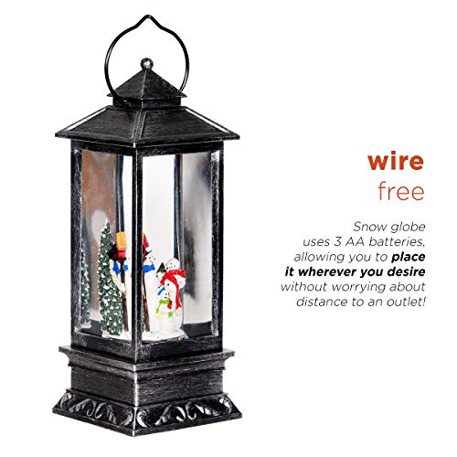 Alpine Corporation QVA126SL Lantern Snowman Snow Globe Holiday Décor, Black