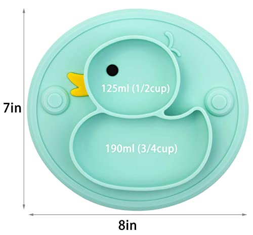 Lightening Baby Plate Silicone Toddler Plates Suction Placemat Divided Duck Dishes for Kids and Infants One-Piece Strong Suction, BPA Free, Microwave Dishwasher Safe