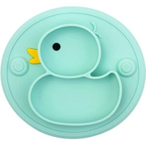 Lightening Baby Plate Silicone Toddler Plates Suction Placemat Divided Duck Dishes for Kids and Infants One-Piece Strong Suction, BPA Free, Microwave Dishwasher Safe