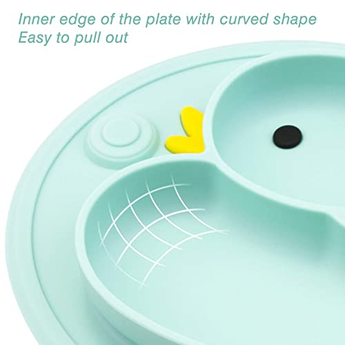 Lightening Baby Plate Silicone Toddler Plates Suction Placemat Divided Duck Dishes for Kids and Infants One-Piece Strong Suction, BPA Free, Microwave Dishwasher Safe