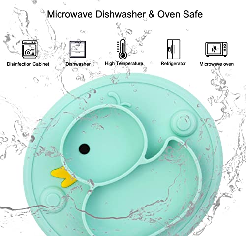 Lightening Baby Plate Silicone Toddler Plates Suction Placemat Divided Duck Dishes for Kids and Infants One-Piece Strong Suction, BPA Free, Microwave Dishwasher Safe