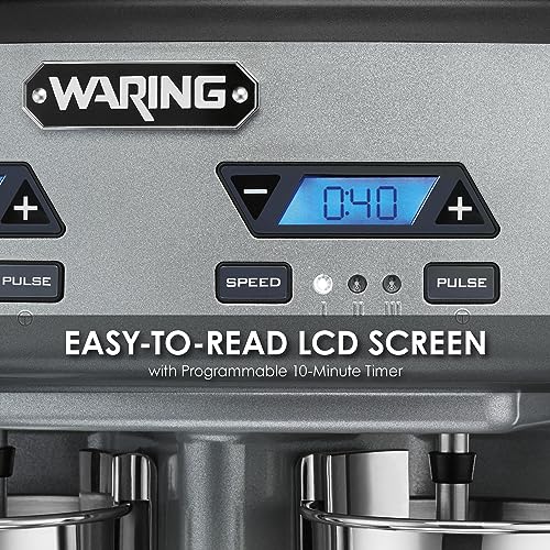 Waring Commercial WDM240TX Heavy-Duty Double Spindle Drink Mixer, Each Spindle Has Independent 1hp Motor, with Countdown Timer, Digital Display, Automatic Start/Stop, 120V, 5-15 Phase Plug, Silver