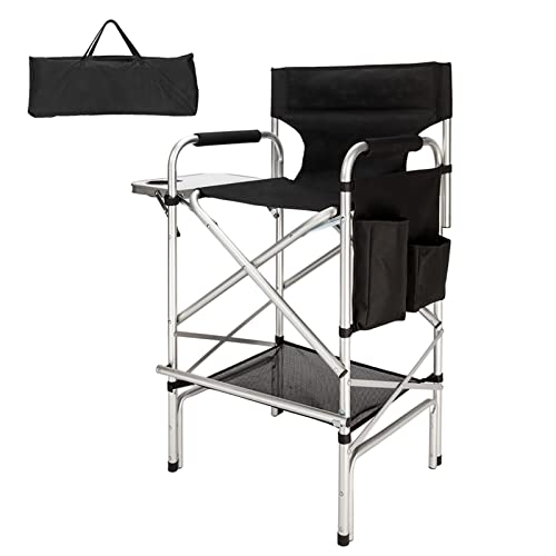 mefeir 2 PCS 31" Tall Upgraded Director Makeup Artist Chair Bar Height, Aluminum Frame Supports 300 lbs, Folding Portable with Side Table Storage Bag Black,19.2" D x 23.6" W x 45.6" H