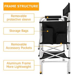 mefeir 2 PCS 31" Tall Upgraded Director Makeup Artist Chair Bar Height, Aluminum Frame Supports 300 lbs, Folding Portable with Side Table Storage Bag Black,19.2" D x 23.6" W x 45.6" H