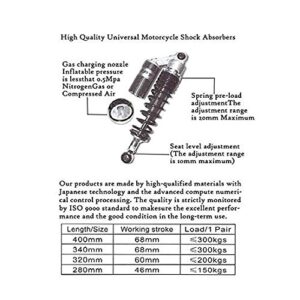 Luckmart Motorcycle 15.75inch 400mm Shock Absorbers Rear Suspension Heavy Duty Universal for Honda Suzuki Yamaha Kawasaki ATV Go Kart Quad Dirt Sport Bikes Black Silver (1pair)