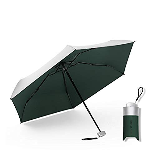 Upgraded Mini Travel Sun Rain Windproof Umbrella - Compact Lightweight Portable Parasol Outdoor UV Folding Umbrellas for Men Women Kids (Dark green)