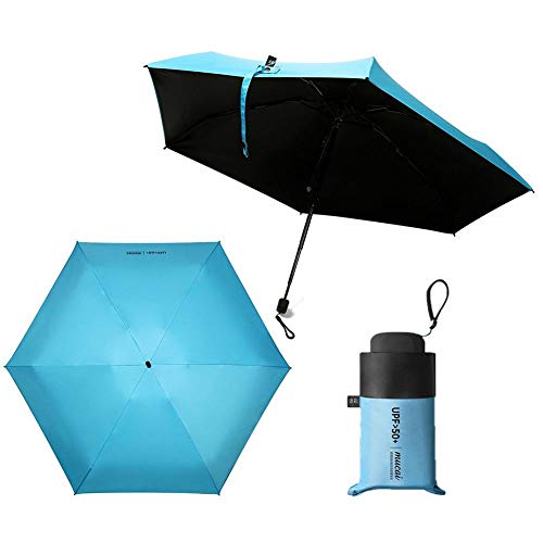 Upgraded Mini Travel Sun Rain Windproof Umbrella - Lightweight Compact Portable Parasol Outdoor UV Folding Umbrellas for Men Women Kids (Blue)