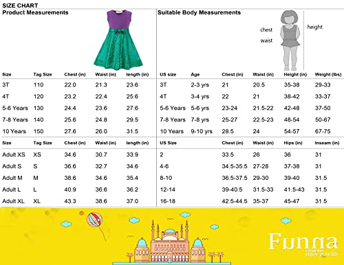 Funna Mermaid Costume for Girls Mommy and Me Princess Dress with Ears Headband, 7-8 Years Purple