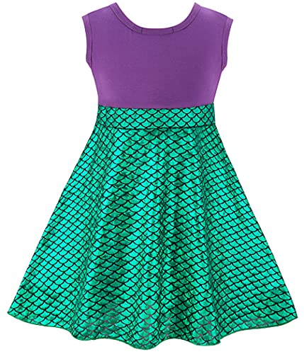 Funna Mermaid Costume for Girls Mommy and Me Princess Dress with Ears Headband, 7-8 Years Purple