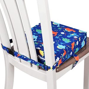 toddler booster seat for dining double straps washable portable thick chair increasing cushion for baby kids (dinosaur blue)