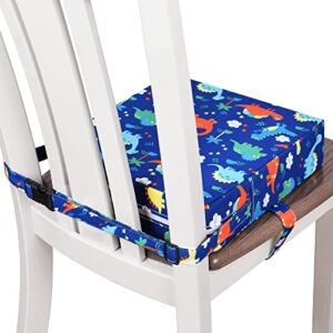 Toddler Booster Seat for Dining Double Straps Washable Portable Thick Chair Increasing Cushion for Baby Kids (Dinosaur Blue)