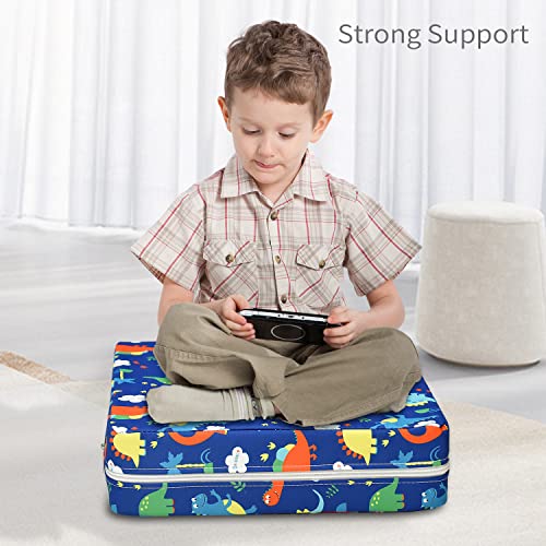 Toddler Booster Seat for Dining Double Straps Washable Portable Thick Chair Increasing Cushion for Baby Kids (Dinosaur Blue)