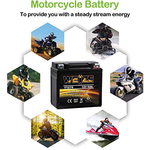 Weize YTZ7S-BS Sealed Maintenance Free AGM Battery Replacement YTZ7S Compatible with Honda TRX450ER TRX450R ATV Motorcycle Battieres