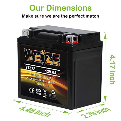 Weize YTZ7S-BS Sealed Maintenance Free AGM Battery Replacement YTZ7S Compatible with Honda TRX450ER TRX450R ATV Motorcycle Battieres