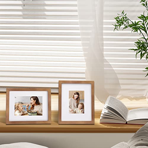 Egofine 8x10 Picture Frames 4 Pack, for Pictures 4x6 or 5x7 with Mat Made of Solid Wood Covered by Plexiglass for Table Top Display and Wall Mounting Photo Frames, Light Brown