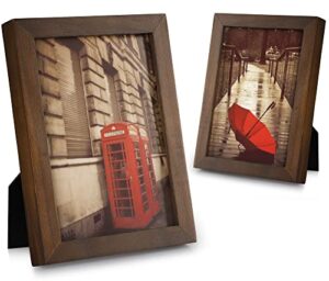 emfogo 5x7 picture frame, pack of 2 rustic picture frames 5x7 with real glass, solid wood 5x7 photo frame for table top display or wall mounted (vintage walnut)