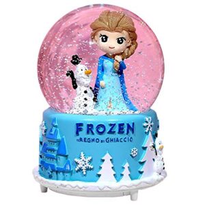 snow globe with music for kids , vecu 3.5 inch little girl llluminated automatic snow home decor for girls kids gift, musical, resin/glass (style b)
