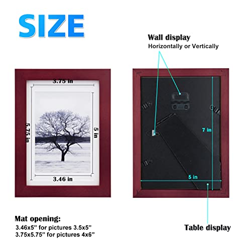 Egofine 5x7 Picture Frames 4 Pack Covered by Plexiglass for Picture 4x6 with Mat or 5x7 whitout Mat Made of Solid Wood for Table Top Display and Wall Mounting Photo Frame, Cherry Red