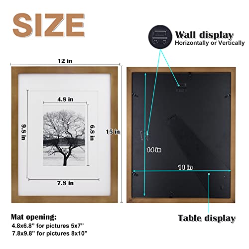 Egofine 11x14 Picture Frames 4 Pack Display Pictures 5x7/8x10 with Mat or 11x14 Without Mat Made of Solid Wood Covered by Plexiglass for Table Top Display and Wall Mounting Photo Frame, Light Brown
