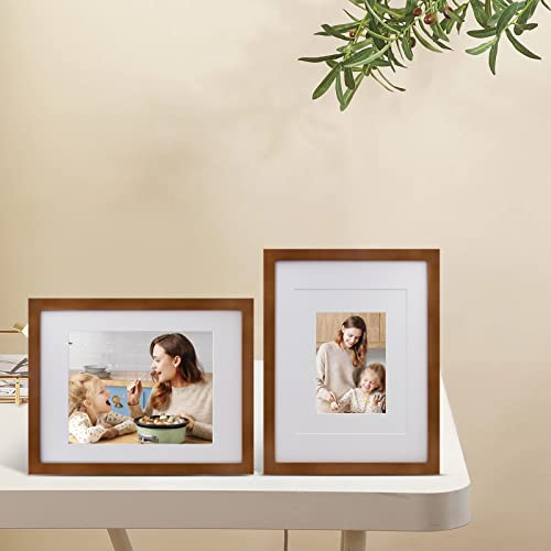 Egofine 11x14 Picture Frames 4 Pack Display Pictures 5x7/8x10 with Mat or 11x14 Without Mat Made of Solid Wood Covered by Plexiglass for Table Top Display and Wall Mounting Photo Frame, Light Brown