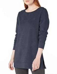 amazon essentials women's open-neck fleece tunic sweatshirt, navy heather, large