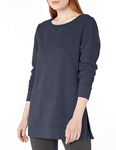 Amazon Essentials Women's Open-Neck Fleece Tunic Sweatshirt, Navy Heather, Large