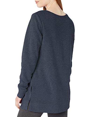 Amazon Essentials Women's Open-Neck Fleece Tunic Sweatshirt, Navy Heather, Large