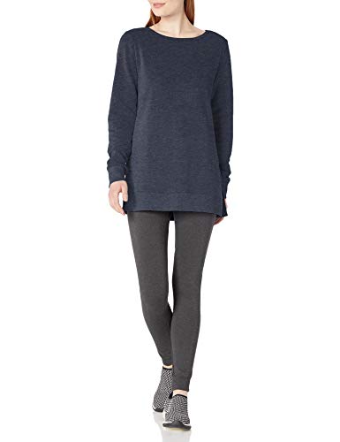 Amazon Essentials Women's Open-Neck Fleece Tunic Sweatshirt, Navy Heather, Large