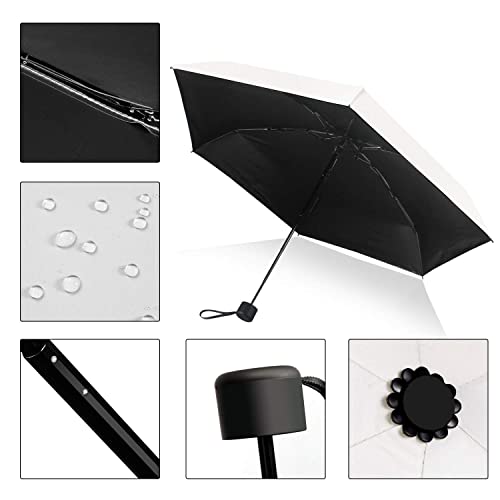 ximlife Small Umbrellas for Rain Sun Protection Mini Travel Compact Umbrellas Purse Size White