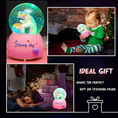 VECU Unicorn Snow Globe for Kids, 80 MM Snow Globe With Musics, Perfect Unicorn Music Box for Granddaughters Babies Birthday