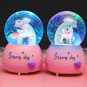 VECU Unicorn Snow Globe for Kids, 80 MM Snow Globe With Musics, Perfect Unicorn Music Box for Granddaughters Babies Birthday