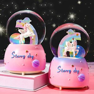 VECU Unicorn Snow Globe for Kids, 80 MM Snow Globe With Musics, Perfect Unicorn Music Box for Granddaughters Babies Birthday