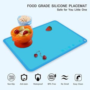 Kids Placemats, Silicone Baby Placemats for Kids Toddler Children Reusable Non-Slip Table Mats, Baby Food Mats for Restaurant, 2 Pack, Purple/Blue