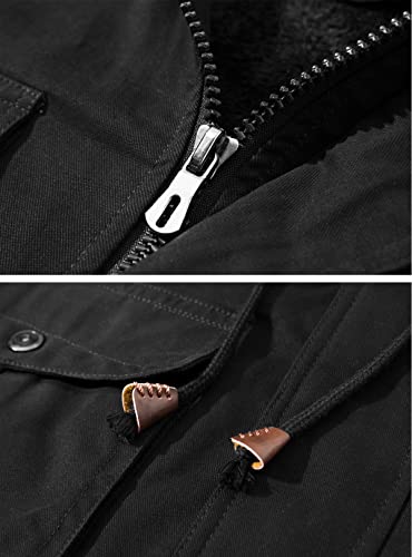 TACVASEN Jackets Mens Winter Army Military Jacket Zipper Jacket Cargo Jacket Winter Coat Outdoor Cotton Coat Black